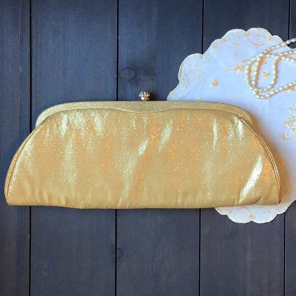 Vintage Harry Levine HL USA Gold Lame Clutch - Picture 1 of 5